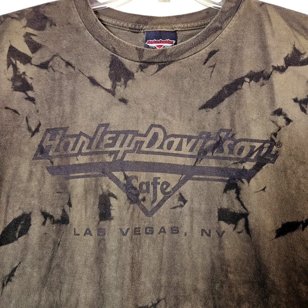 Harley-Davidson Olive Tie Dye Cafe Las Vegas Graphic T-Shirt XXL Biker Grunge - Picture 2 of 5